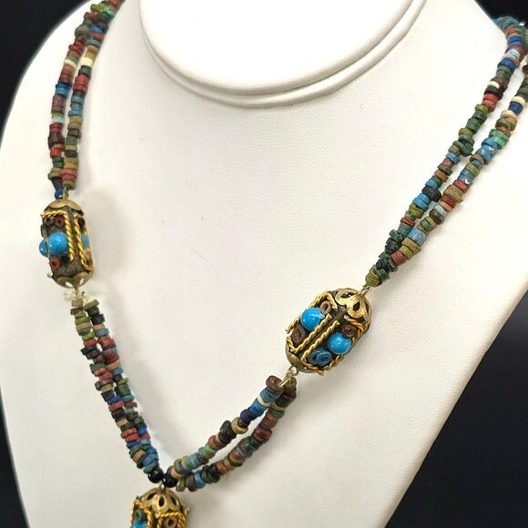 Vintage Bohemian Multicolor Beaded Necklace With Turquoise Accents 24" HS187 - Picture 7 of 8